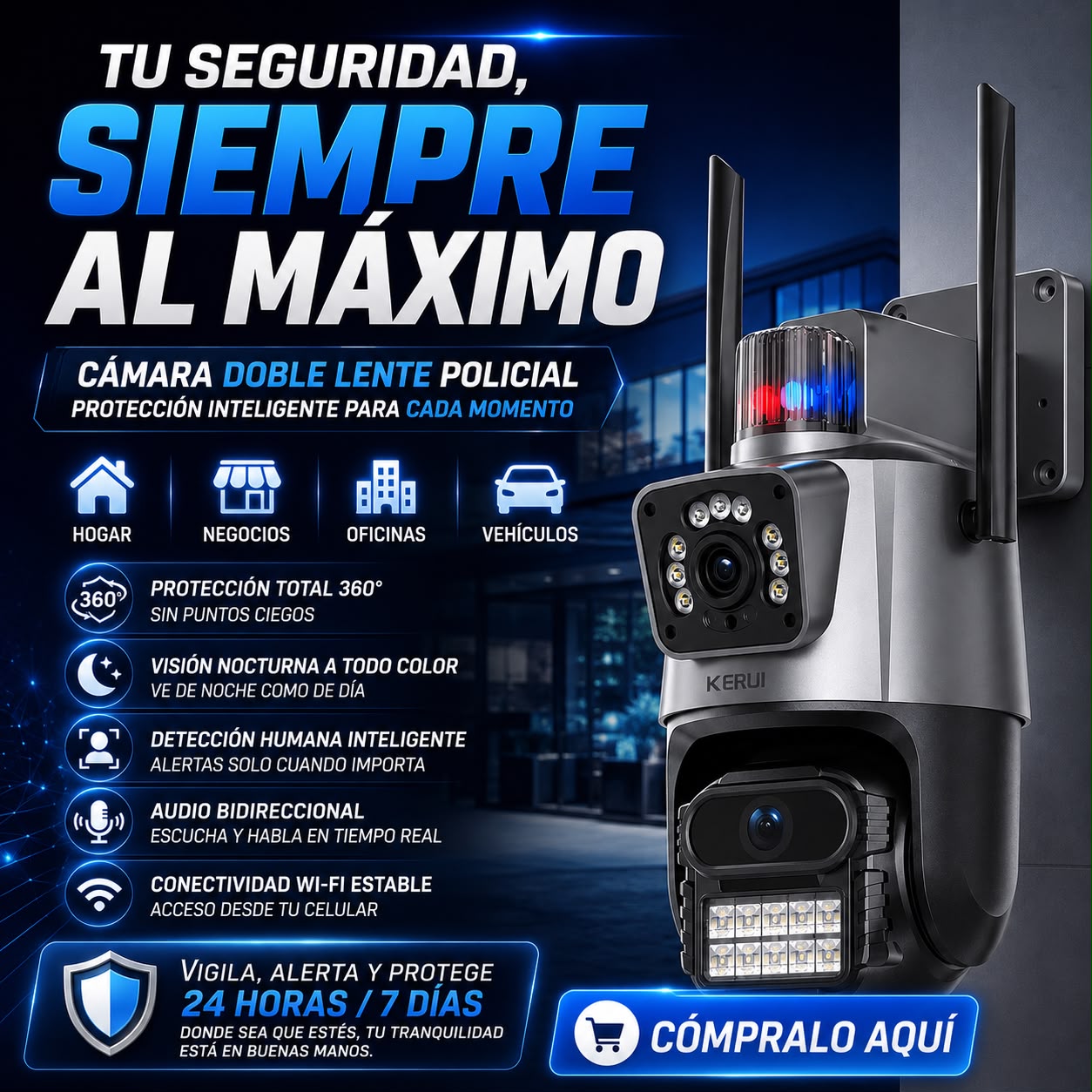 CAMARA DOBLE CON SIRENA POLICIAL